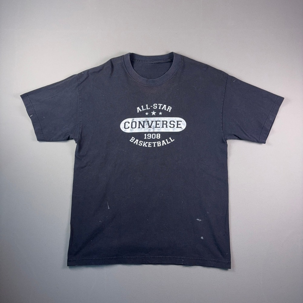 Vintage Converse All-Star Basketball 1908 Graphic T-Shirt Black Distressed Large